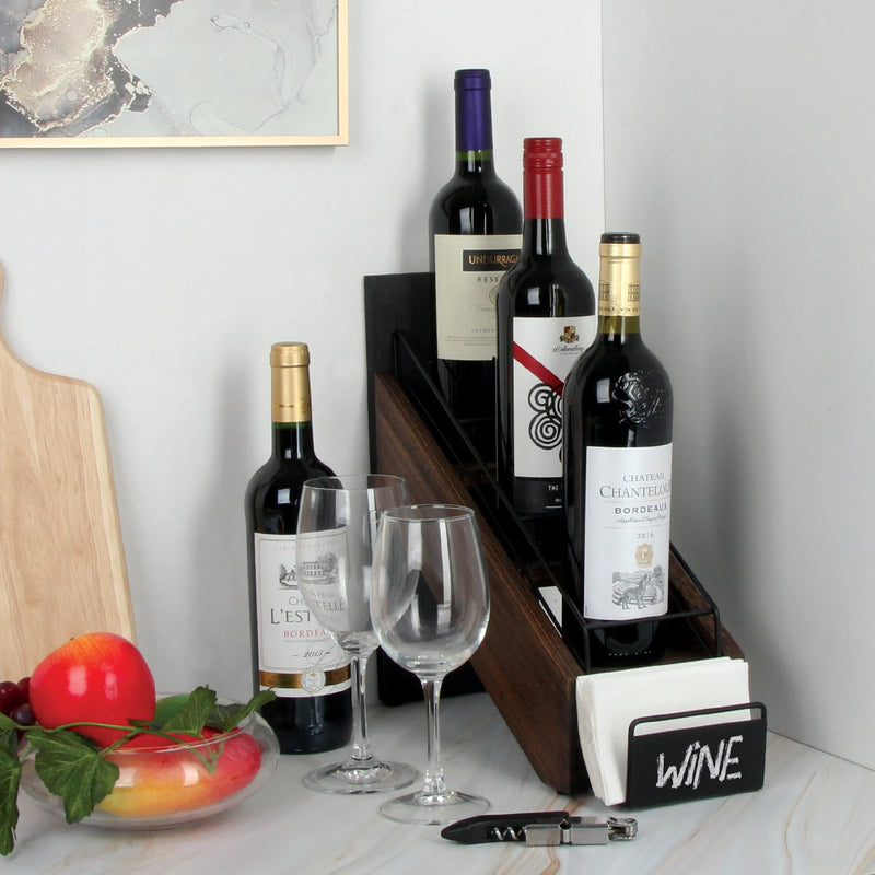 3 Tier Rustic Wood Syrup Bottle Holder with Napkin Storage