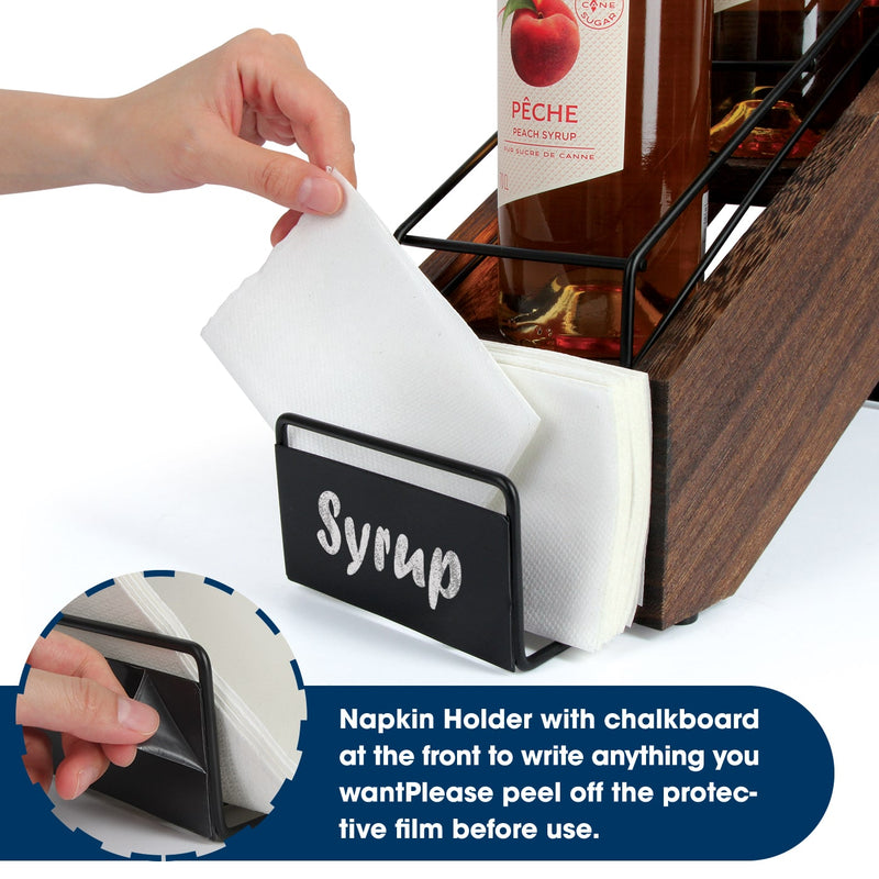 3 Tier Rustic Wood Syrup Bottle Holder with Napkin Storage