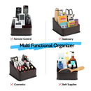 Leather Remote Control Holder with 3 Compartments (Brown)