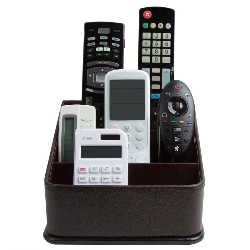 Leather Remote Control Holder with 3 Compartments (Brown)