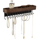 Wall Mount Jewelry Organizer with 25 Hooks and Shelf (Brown)