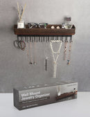 Wall Mount Jewelry Organizer with 25 Hooks and Shelf (Brown)