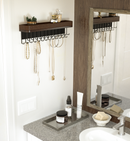 Wall Mount Jewelry Organizer with 25 Hooks and Shelf (Brown)