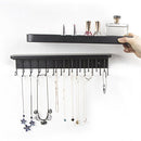 Wall Mount Jewelry Organizer with 25 Hooks and Shelf (Black)
