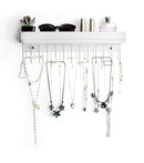 Wall Mount Jewelry Organizer with 25 Hooks and Shelf (White)