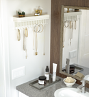 Wall Mount Jewelry Organizer with 25 Hooks and Shelf (White)