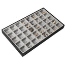 40 Comparment Stackable Synthetic Leather Jewelry Black Tray (Gray Inside)
