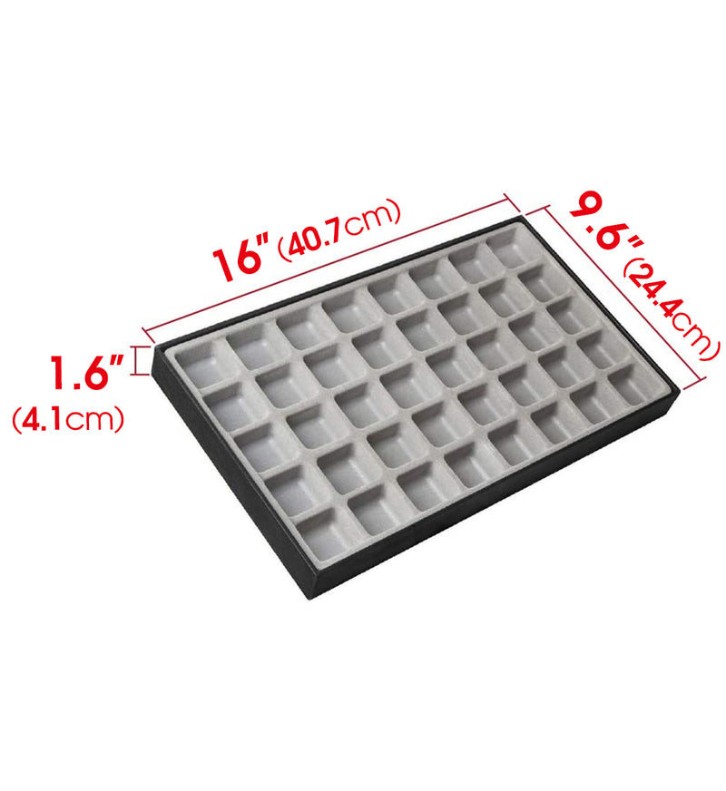 40 Comparment Stackable Synthetic Leather Jewelry Black Tray (Gray Inside)