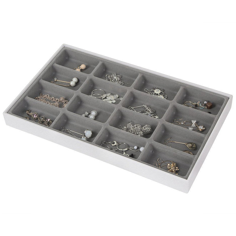 Set of 4 Different Stackable Synthetic Leather Jewelry Tray (White)