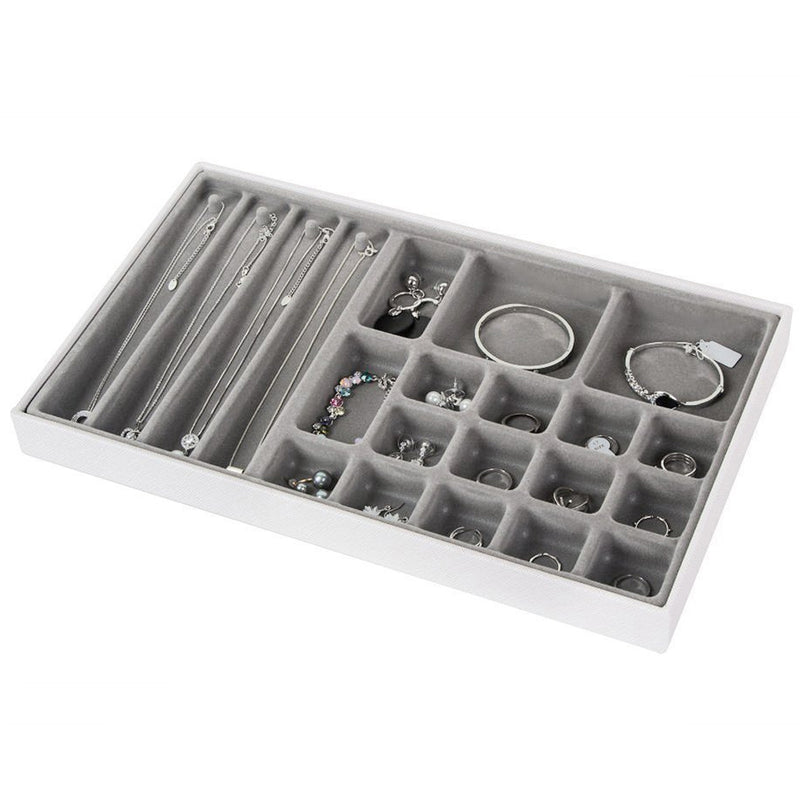 Set of 4 Different Stackable Synthetic Leather Jewelry Tray (White)
