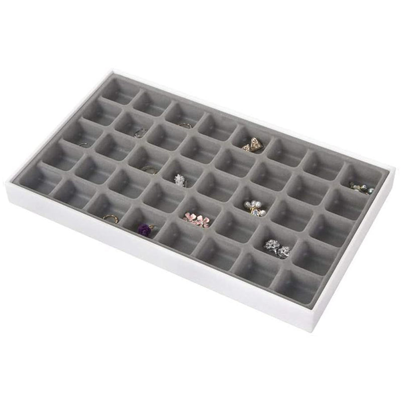 40 Comparment Stackable Synthetic Leather Jewelry Tray (White)