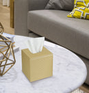 Set of 2 Gold Quilted Faux Leather Square Tissue Box Holder Cover