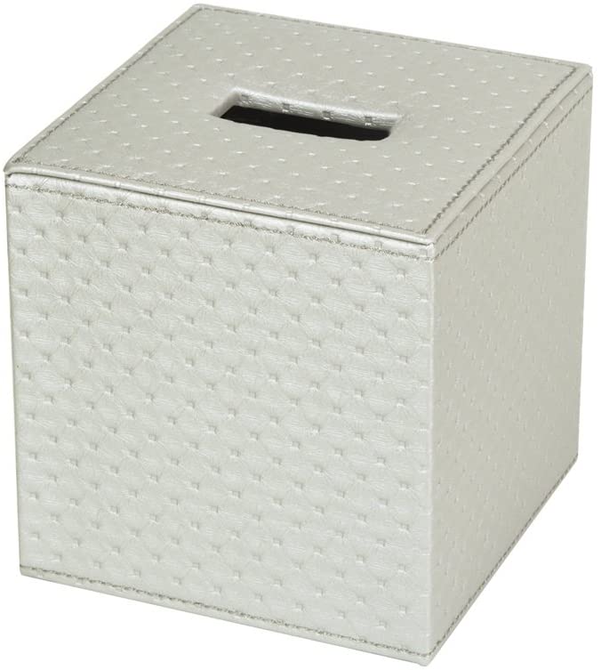 Silver Quilted Faux Leather Square Tissue Box Holder Cover