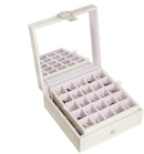 Beige Leather Earring Storage Box with 50 Comparments & Mirror Inside