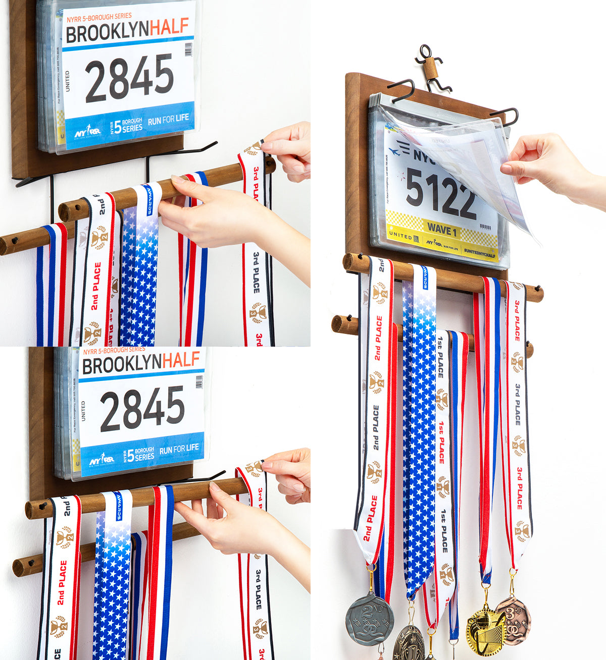 United Medals, Sport Medaille Hanger Display MARATHON Poedercoating Mat Zwart Staal Houder 3 Balkjes Voor Max 30 Medailles Muurbevestiging Montuur 1012227706