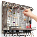 Rustic Jewelry Organizer with Wall Mesh Earring Holder