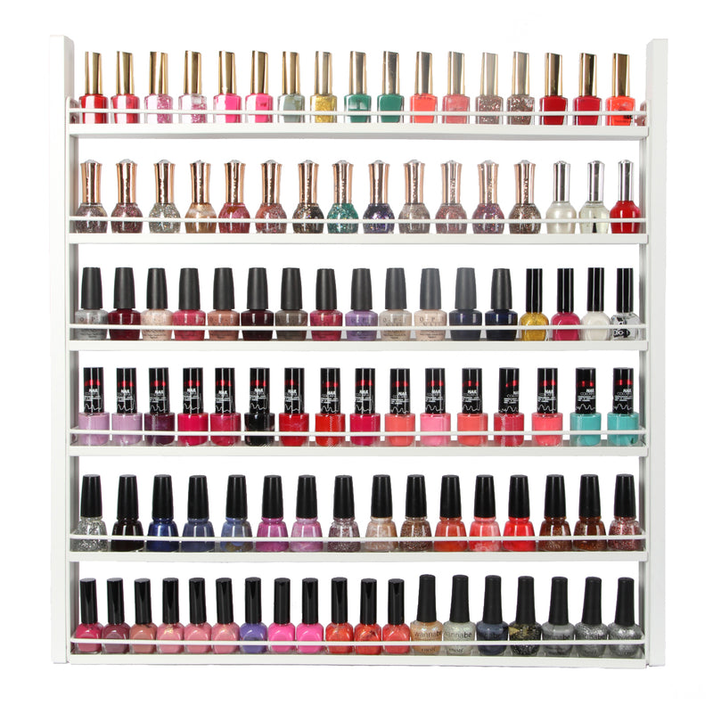 6 Tier White Wood Nail Polish Holder with Guard (Holds 100 Bottles)