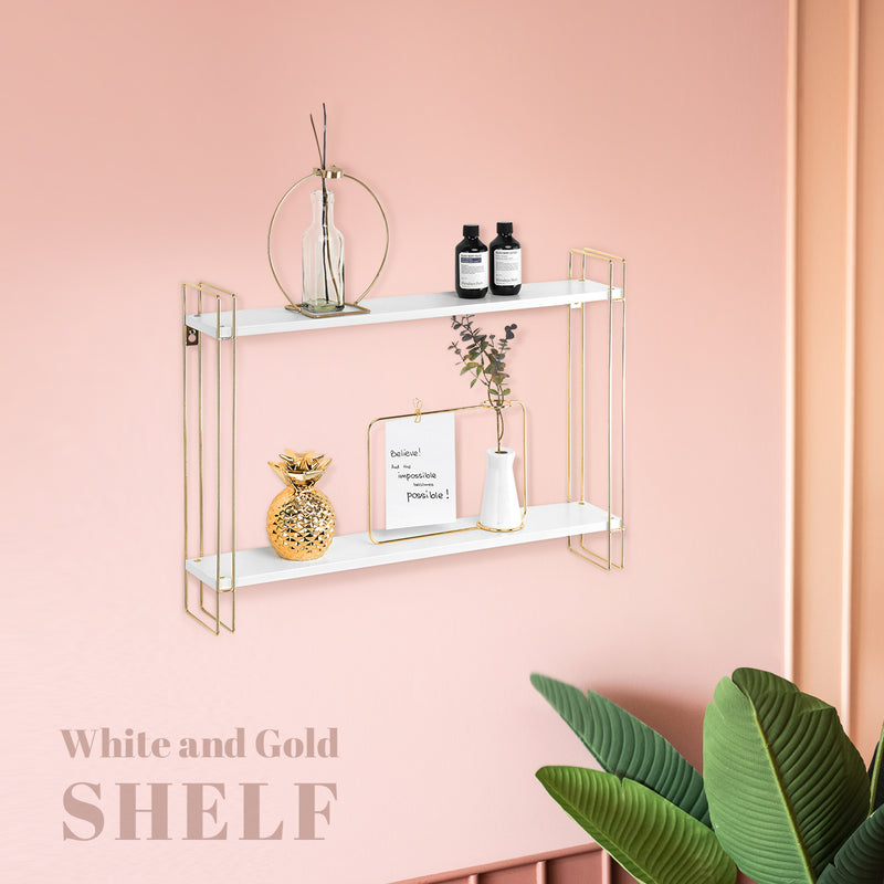 2 Tier White and Gold Floating Shelf
