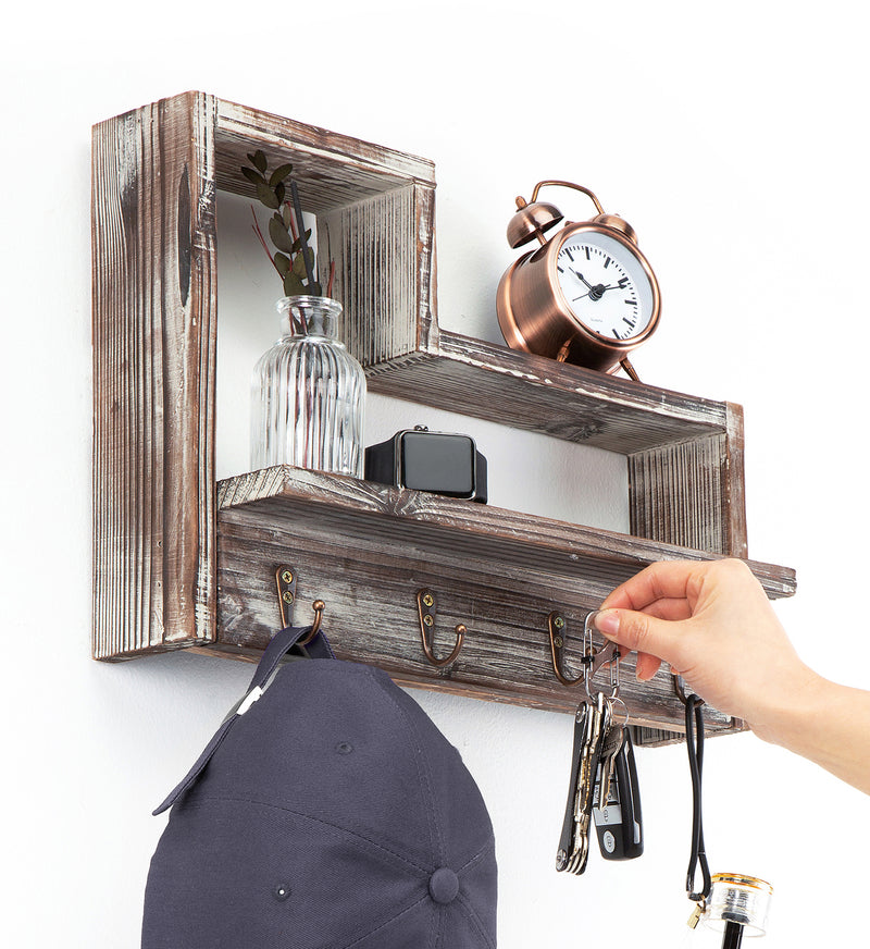 Entryway Key Holder Hanging Shelf with 4 Hooks