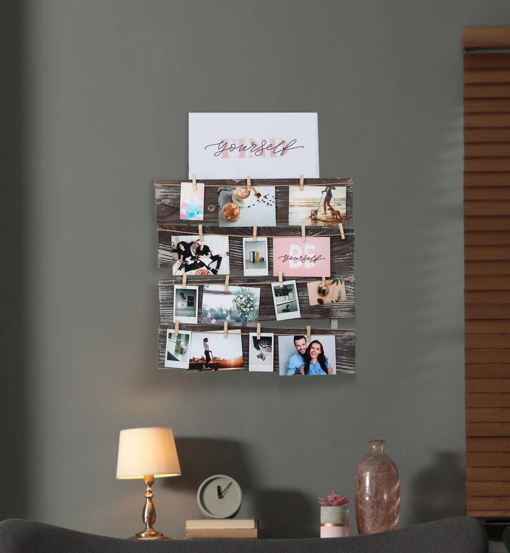 Wall Mount Rustic Wood Clip Photo Holder with 24 Clips – J JACKCUBE DESIGN