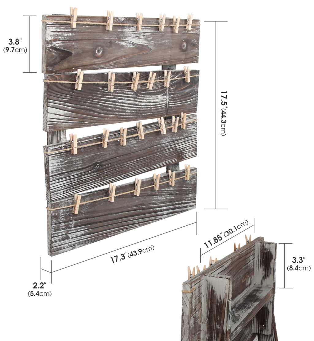 Wall Mount Rustic Wood Clip Photo Holder with 24 Clips – J JACKCUBE DESIGN