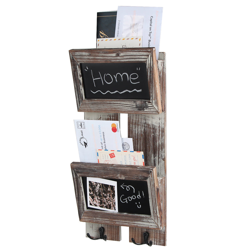Wall Mount 2 Slot Mail Sorter and Key Holder with Chalkboard