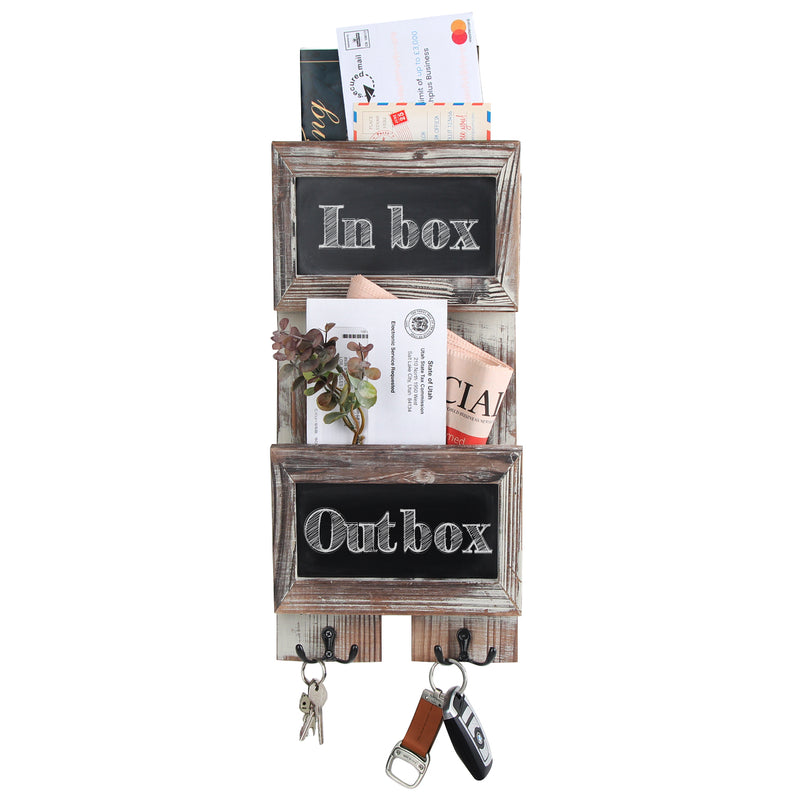 Wall Mount 2 Slot Mail Sorter and Key Holder with Chalkboard