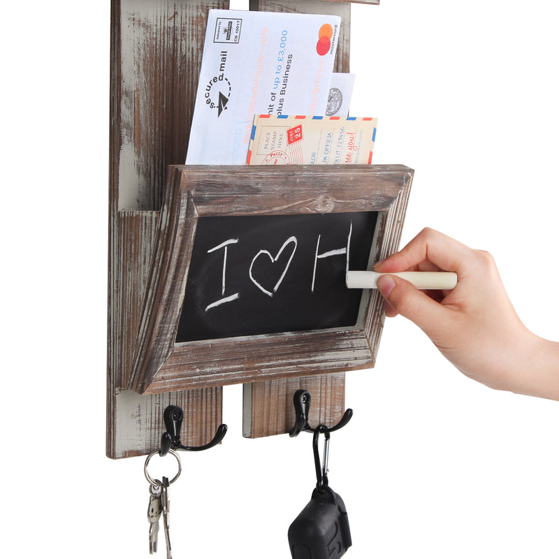 Wall Mount 2 Slot Mail Sorter and Key Holder with Chalkboard