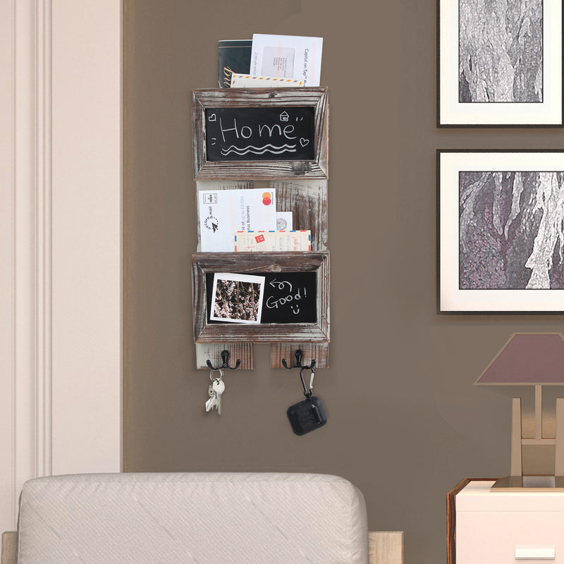 Wall Mount 2 Slot Mail Sorter and Key Holder with Chalkboard