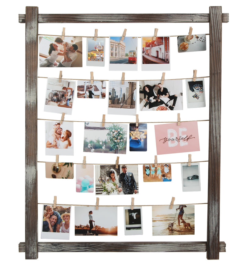 Rustic Wood Frame Photo Holder Board with 35 Clips
