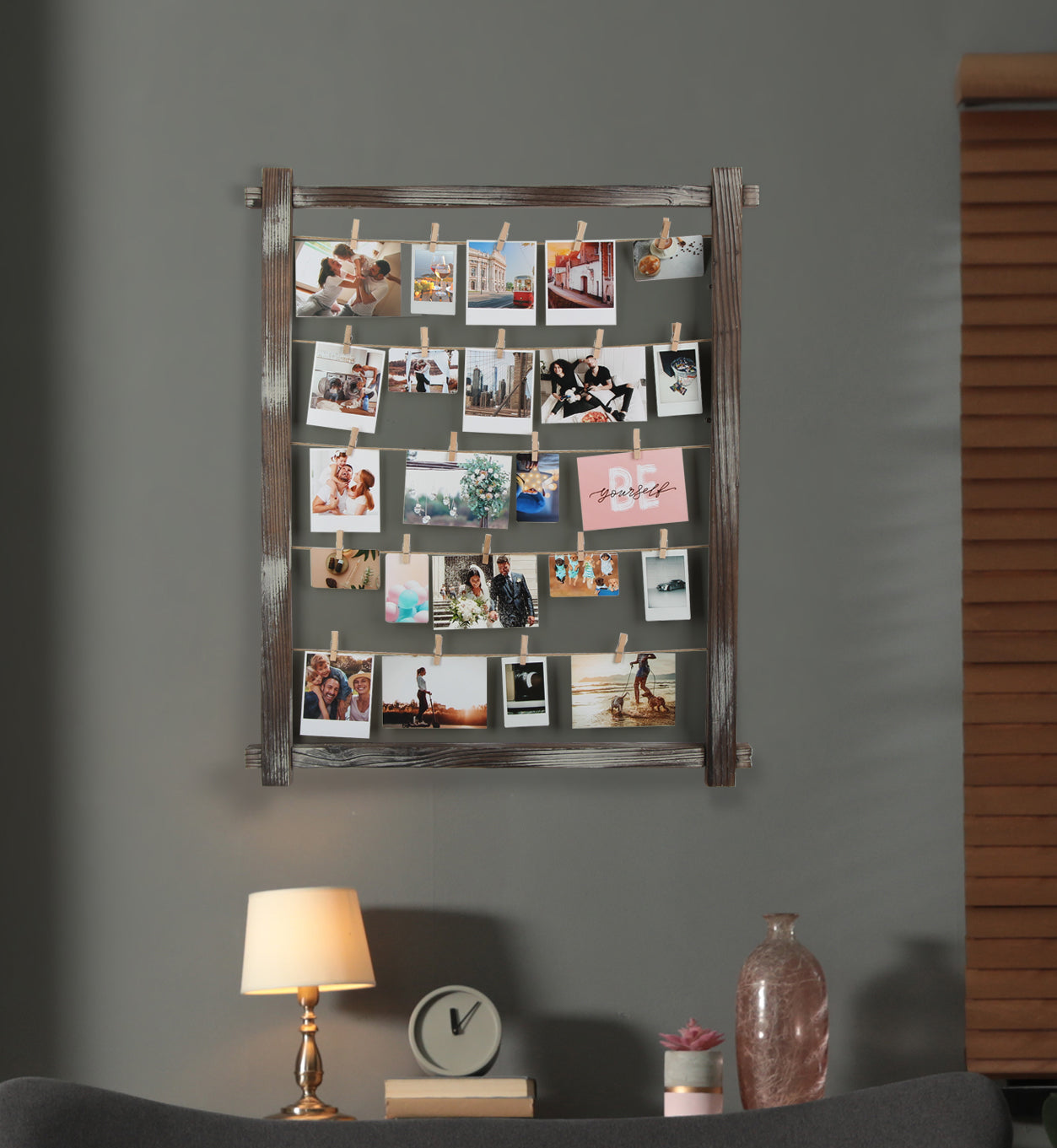 Rustic Wood Frame Photo Holder Board with 35 Clips – J JACKCUBE DESIGN