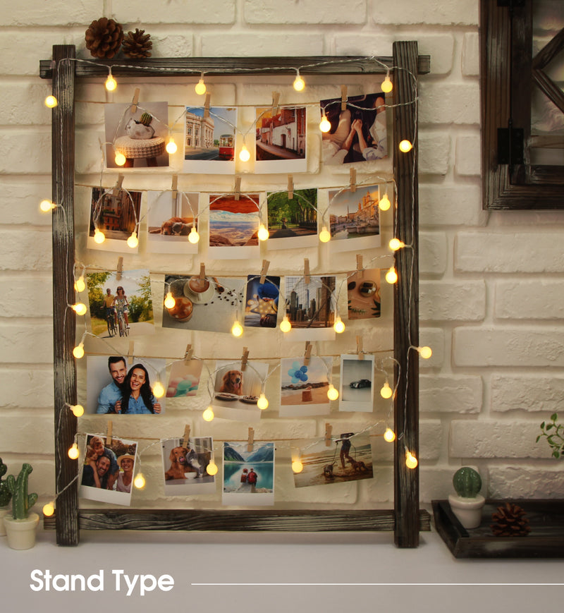 Rustic Wood Frame Photo Holder Board with 35 Clips