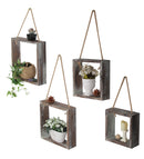 Set of 4 Rustic Wood Floating Square Shelves