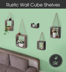 Set of 4 Rustic Wood Floating Square Shelves