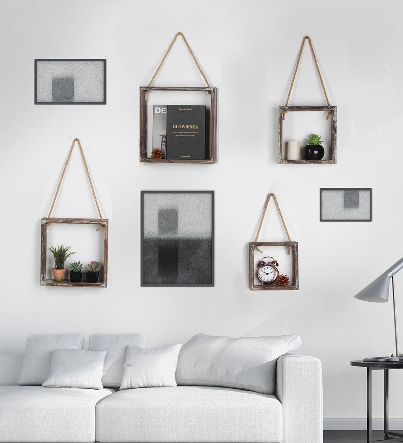 Set of 4 Rustic Wood Floating Square Shelves