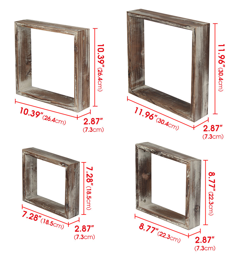 Set of 4 Rustic Wood Floating Square Shelves