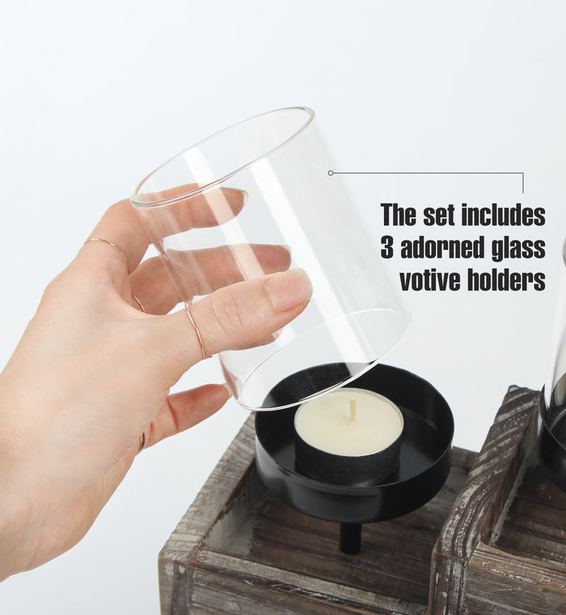 Decorative Candle Holder Display Stand with 3 Glass Votive Cups