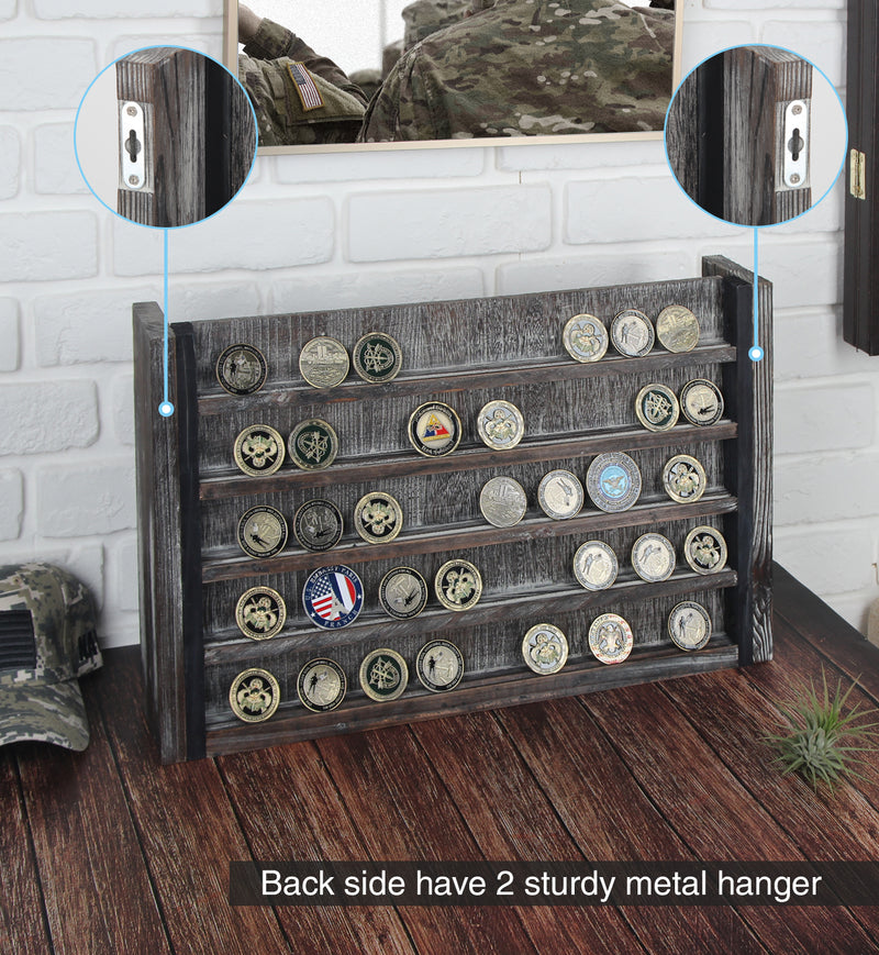 5 Tier Rustic Wood Wall Mount Challenge Coin Display Rack