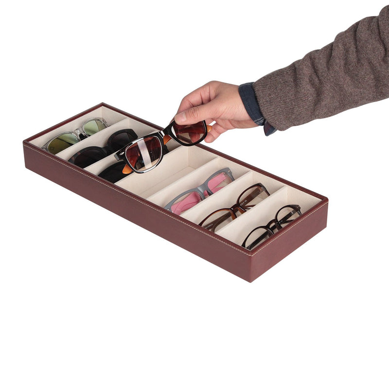 7 Compartment Brown Leather Sunglass Organizer