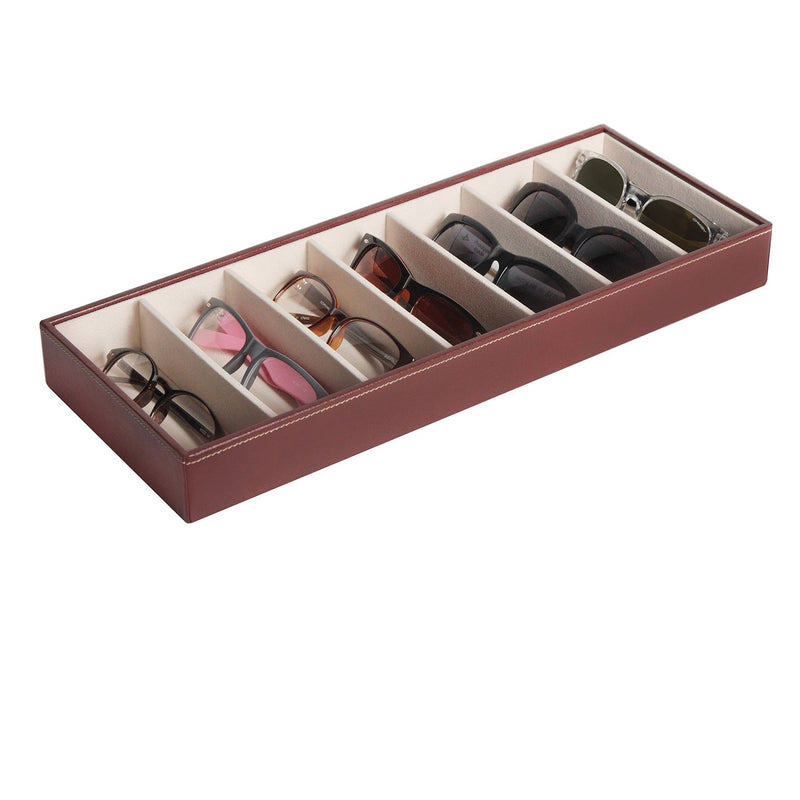 7 Compartment Brown Leather Sunglass Organizer