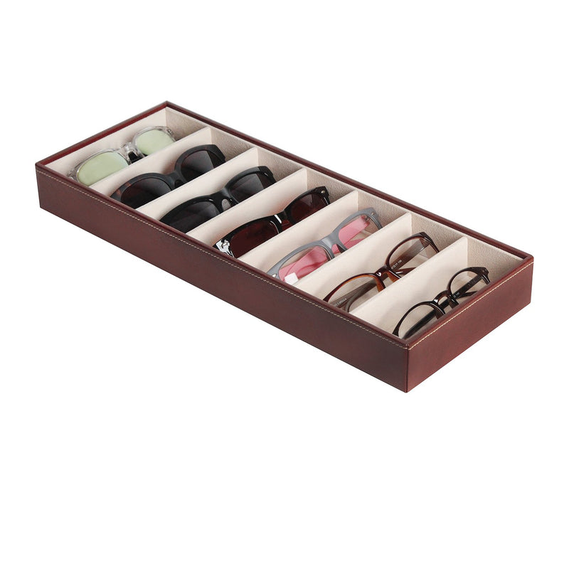 7 Compartment Brown Leather Sunglass Organizer